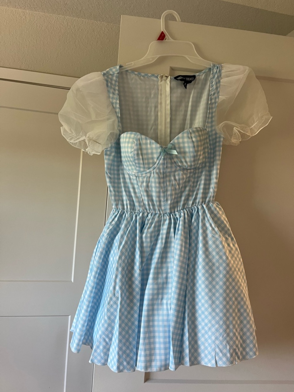 Dorothy Costume Light Blue Gingham Puff Sleeve Mini Dress